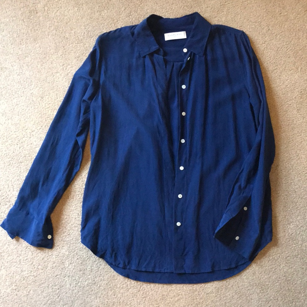Everlane Relaxed Silk Blouse Royal Blue